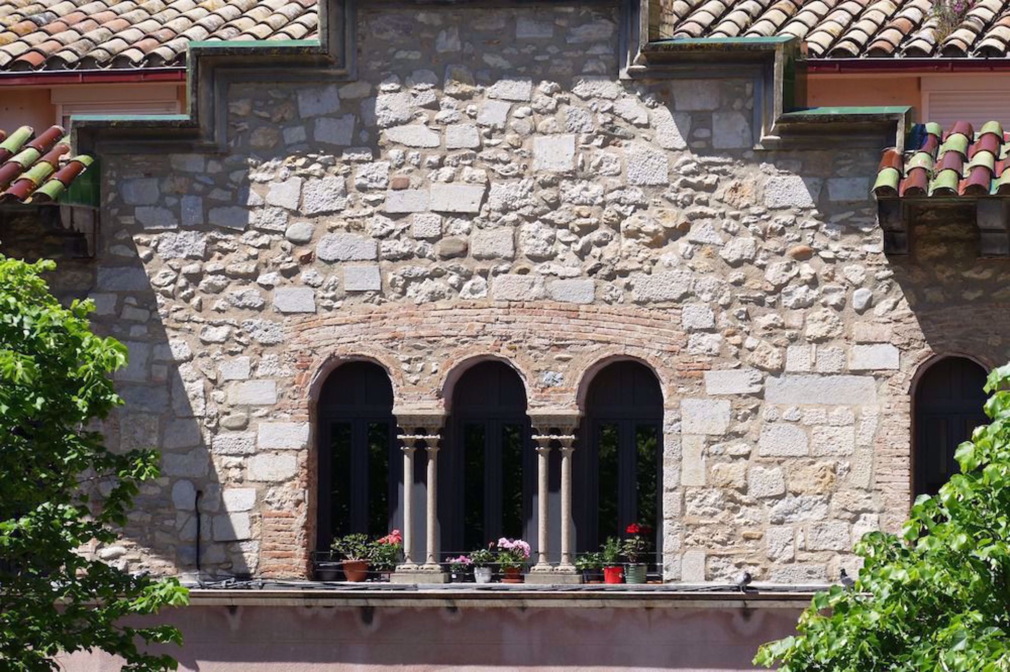Ancient stone and brick building Girona, Catalonia