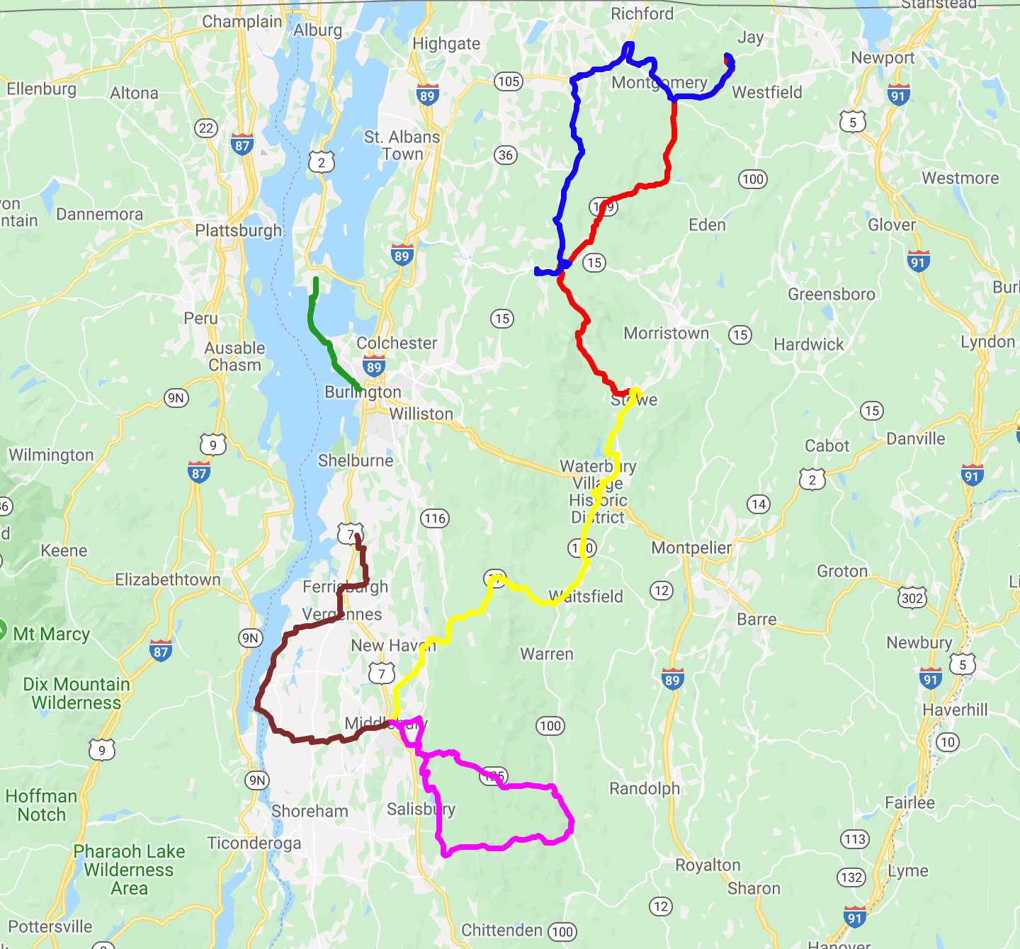 Map of Vermont Gaps and Rivers tour