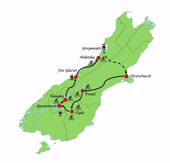 New Zealand bike tour map