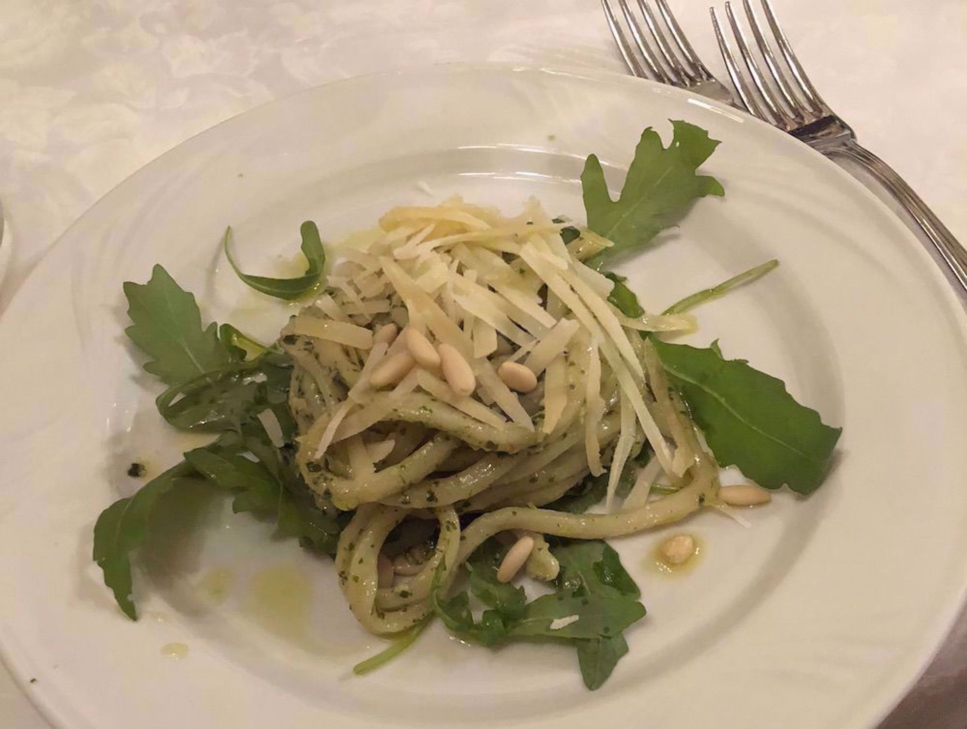 Pasta with pesto and pine nuts
