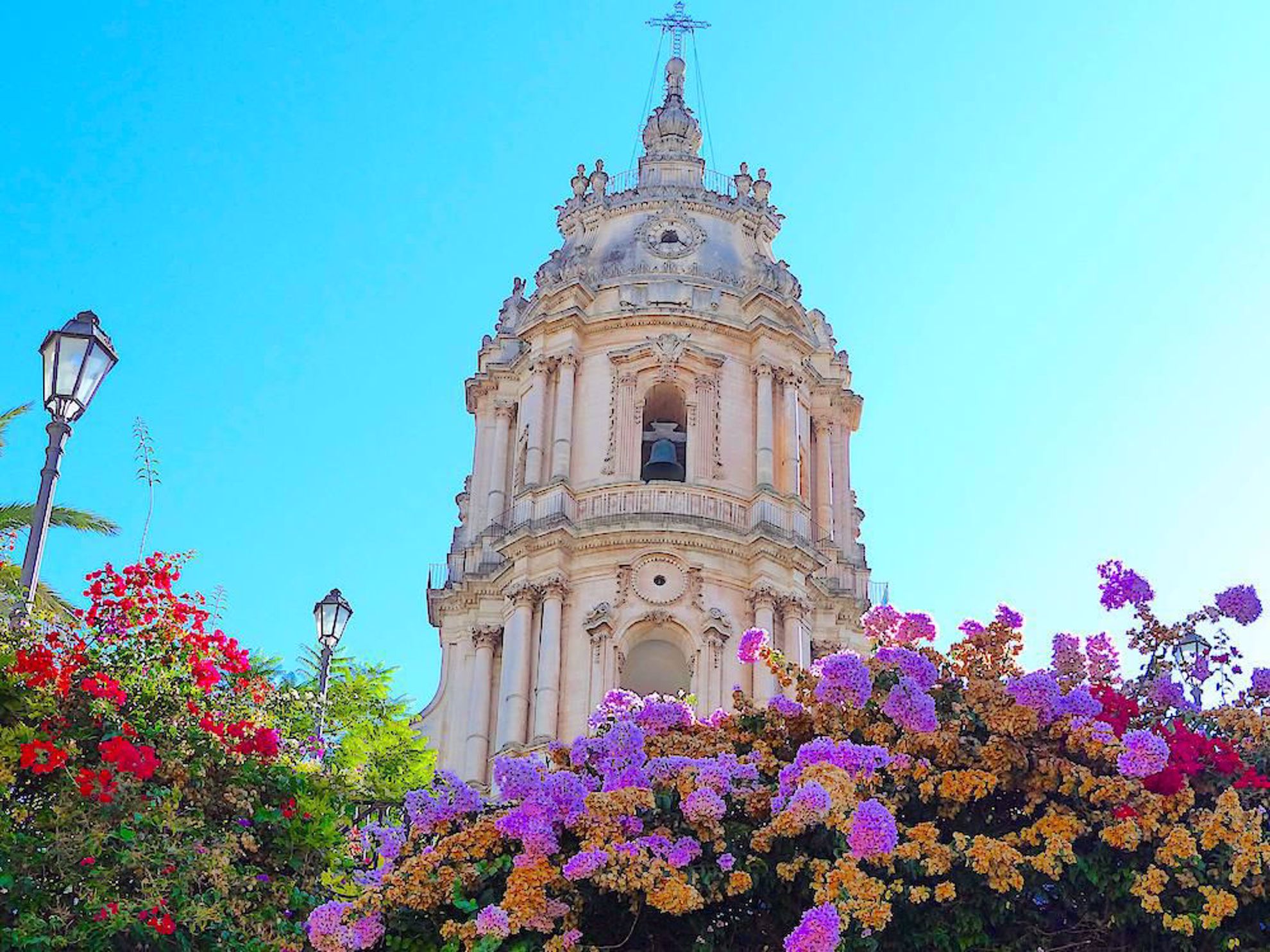 Modica cathedral with flowers