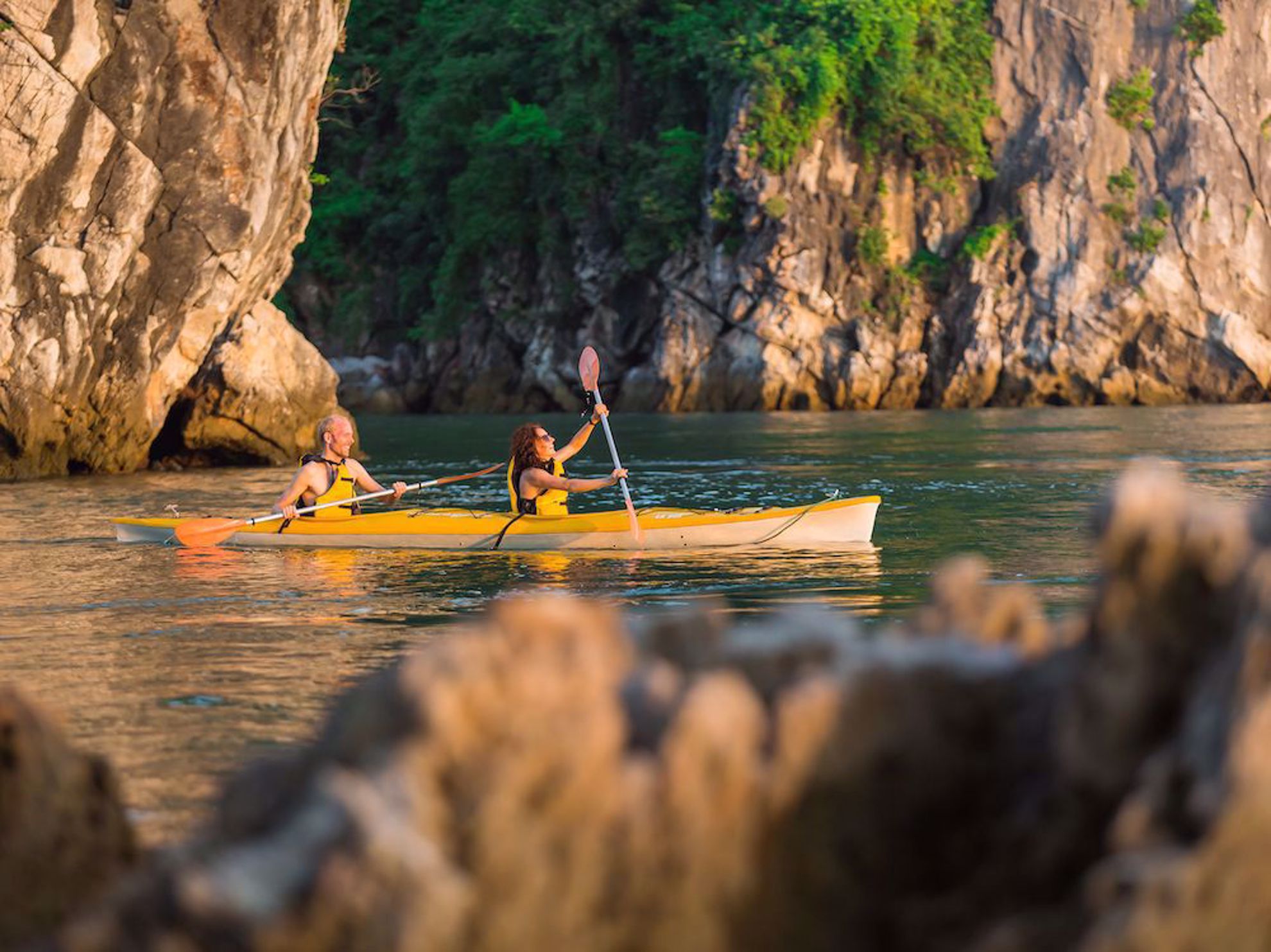 Kayaking by caves Vietnam