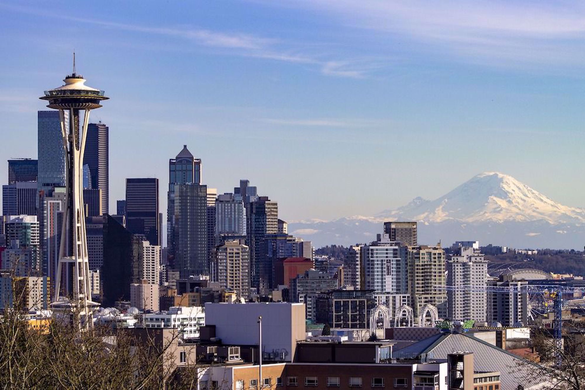 Seattle skyline with Space Needle and Mt. Rainier