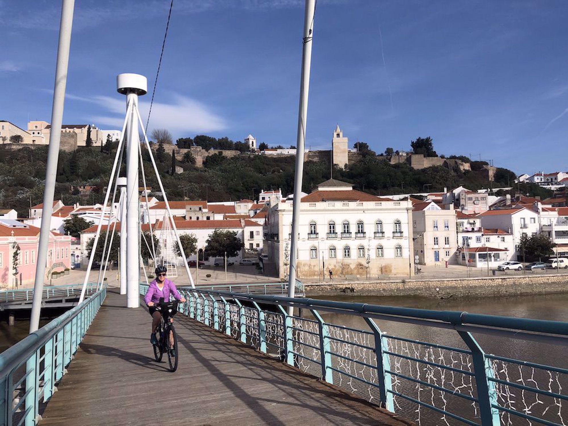Biking across the bridge