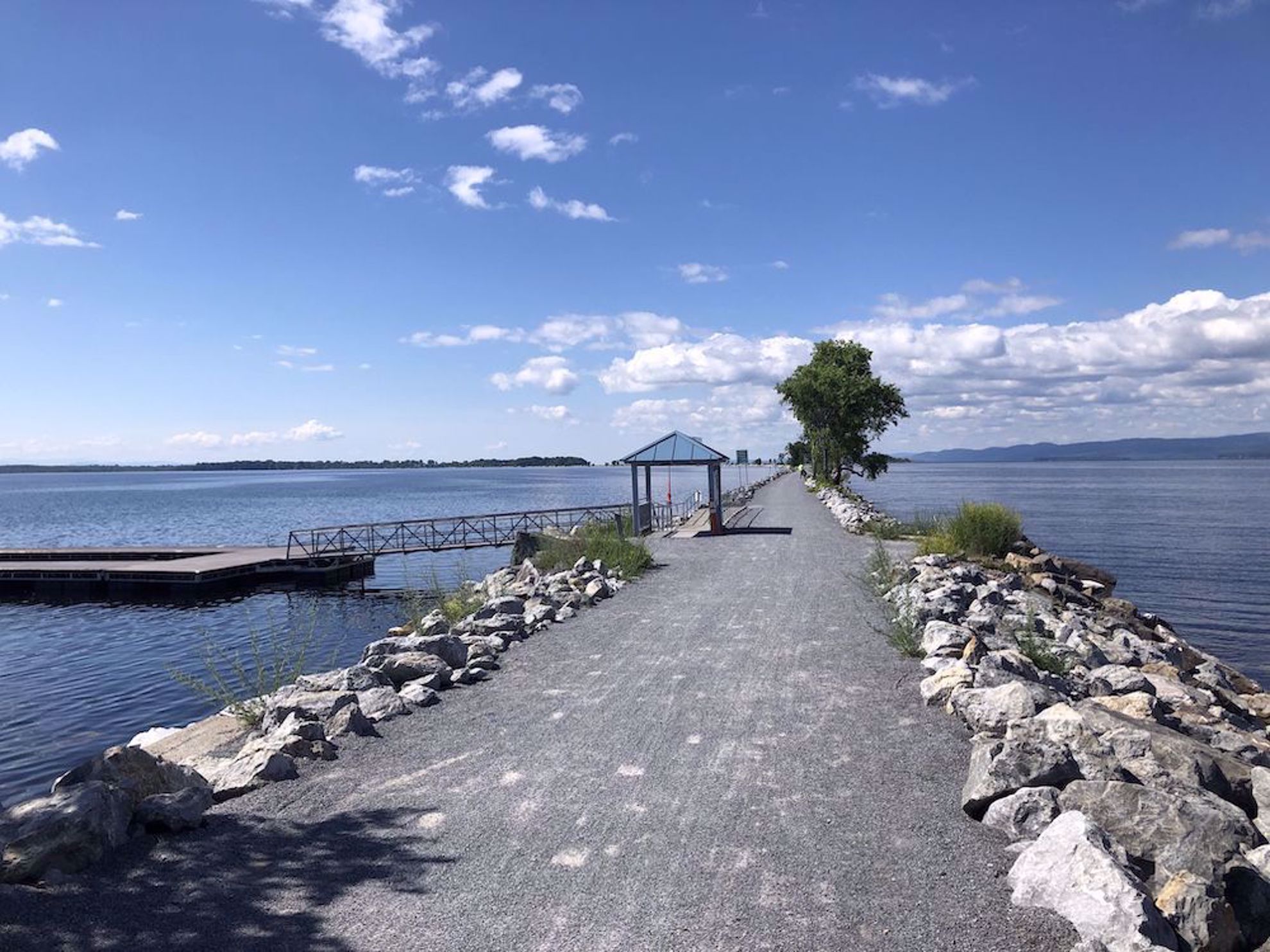 Bike path on causeway in Lake Champlain