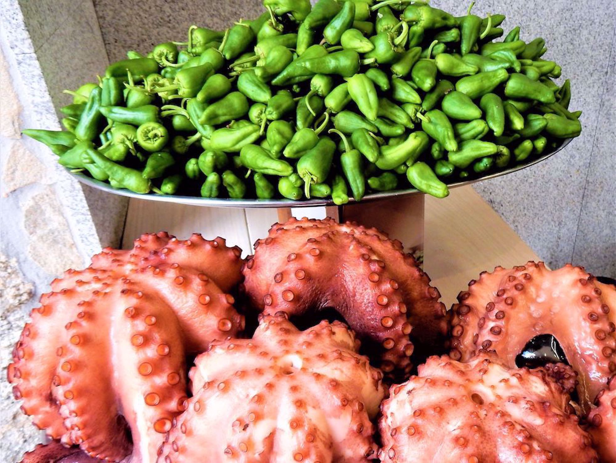 Padrón peppers and octopus